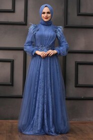 İndigo Blue Hijab Evening Dress 75850IM - 1