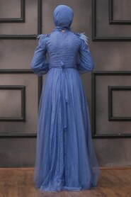 İndigo Blue Hijab Evening Dress 75850IM - 4