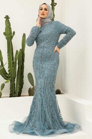 Luxorious İndigo Blue Muslim Evening Gown 820IM - 2