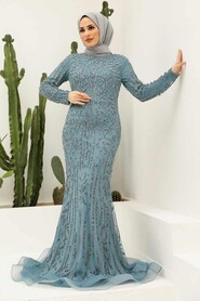  Luxorious İndigo Blue Muslim Evening Gown 820IM - 1