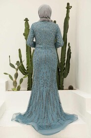  Luxorious İndigo Blue Muslim Evening Gown 820IM - 3