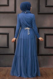 İndigo Blue Hijab Evening Dress 4102IM - 2