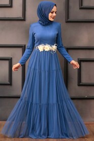 İndigo Blue Hijab Evening Dress 4102IM - 1