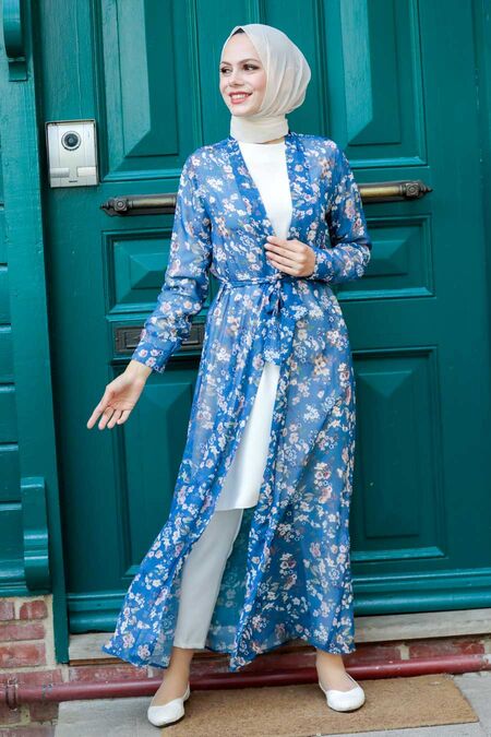 İndigo Blue Hijab Kimono 5651IM - NEVA STYLE
