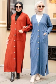 İndigo Blue Hijab Knitwear Cardigan 33690IM - 2