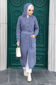 İndigo Blue Hijab Knitwear Cardigan 70170IM - 1
