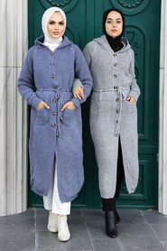 İndigo Blue Hijab Knitwear Cardigan 70170IM - 2