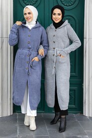 İndigo Blue Hijab Knitwear Cardigan 70170IM - 3