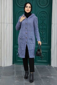İndigo Blue Hijab Knitwear Cardigan 70710IM - 1