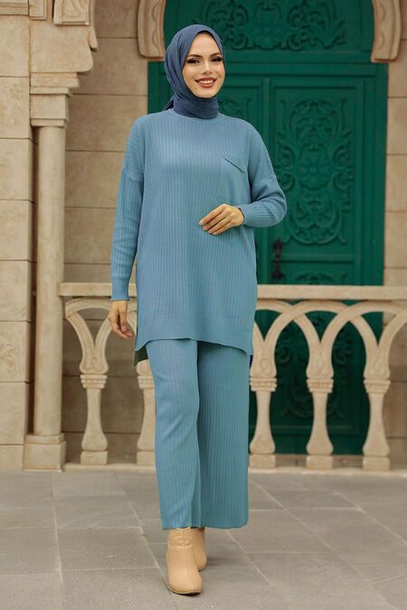 İndigo Blue Hijab Knitwear Double Suit 34060IM - NEVA STYLE