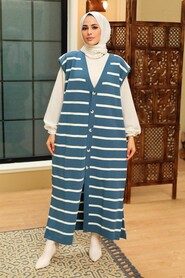 İndigo Blue Hijab Knitwear Vest 3396IM - 1