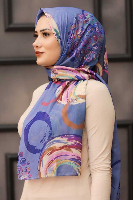 İndigo Blue Hijab Shawl 7564IM - NEVA STYLE