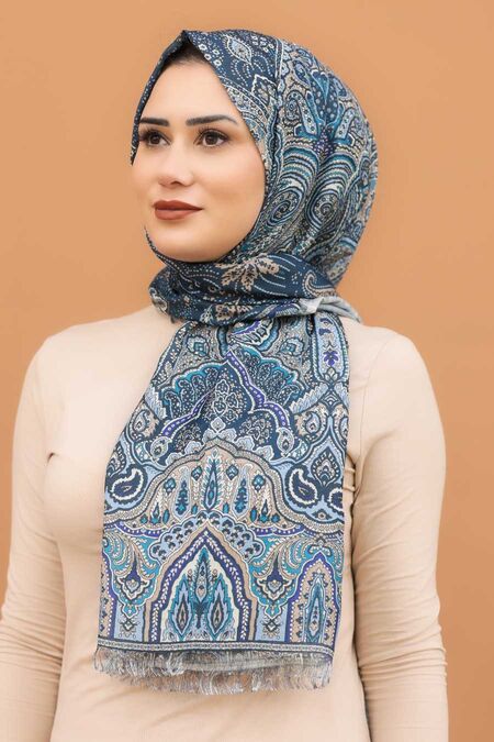 İndigo Blue Hijab Shawl 7570IM - NEVA STYLE