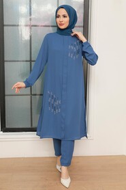 İndigo Blue Hijab Suit Dress 13090IM - 2
