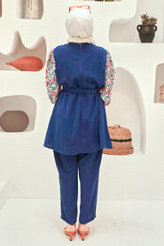 İndigo Blue Hijab Suit Dress 229012IM - 3
