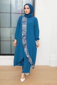 İndigo Blue Hijab Suit Dress 7686IM - 1