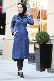 İndigo Blue Hijab Trenchcoat 8866IM - 1