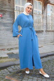 İndigo Blue Hijab Turkish Abaya 544IM - 1