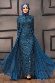  Plus Size Indigo Blue Modest Wedding Dress 90000IM - 1