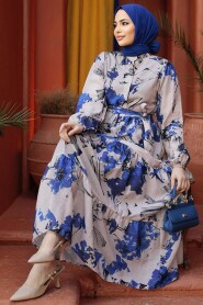 İndigo Blue Modest Floral Dress 60831IM - 2