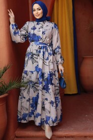 İndigo Blue Modest Floral Dress 60831IM - 4