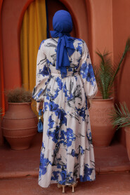İndigo Blue Modest Floral Dress 60831IM - 5