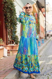 İndigo Blue Modest Floral Long Dress 18235IM - 3