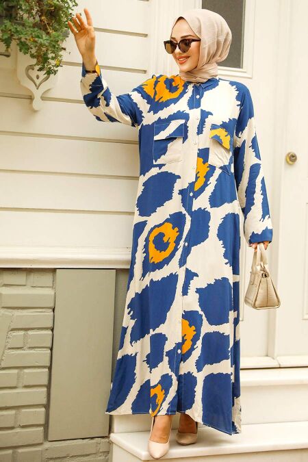 İndigo Blue Modest Long Dress 35201IM - NEVA STYLE