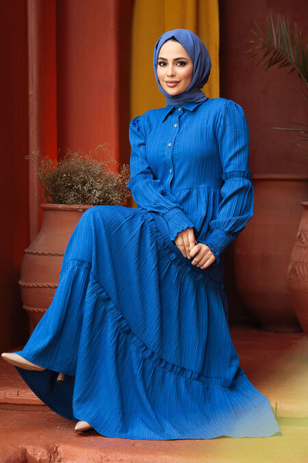 İndigo Blue Modest Long Dress 4421IM - NEVA STYLE