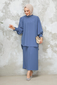 İndigo Blue Plus Size Skirted Dual Suit 10991IM - 2