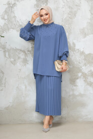 İndigo Blue Plus Size Skirted Dual Suit 10991IM - 3