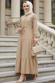 Layered Pleated Camel Modest Dress 10334C - 1