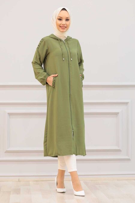 Khaki Hijab Coat 15630HK - NEVA STYLE