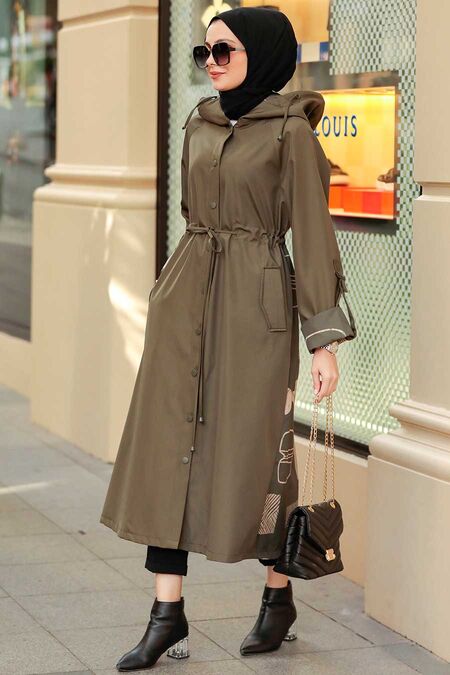 Khaki Hijab Coat 19223HK - NEVA STYLE