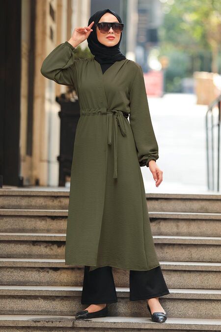 Khaki Hijab Coat 3745HK - NEVA STYLE