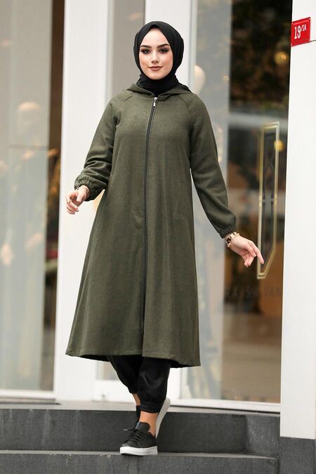 Khaki Hijab Coat 40081HK - NEVA STYLE