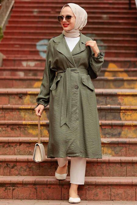 Khaki Hijab Coat 41060HK - NEVA STYLE