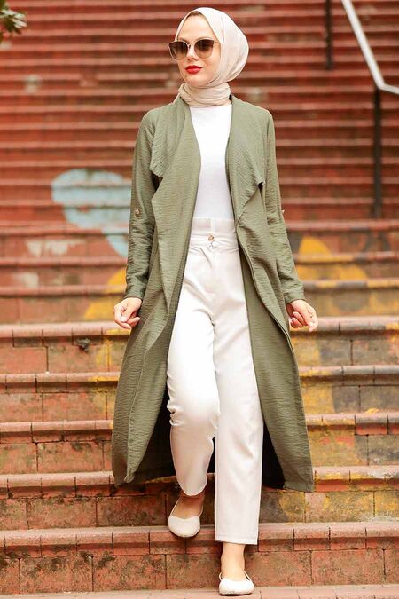 Khaki Hijab Coat 41102HK - NEVA STYLE