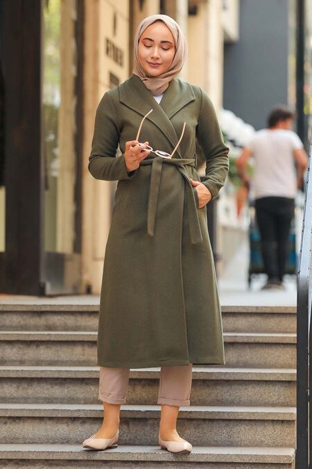 Khaki Hijab Coat 5173HK - NEVA STYLE