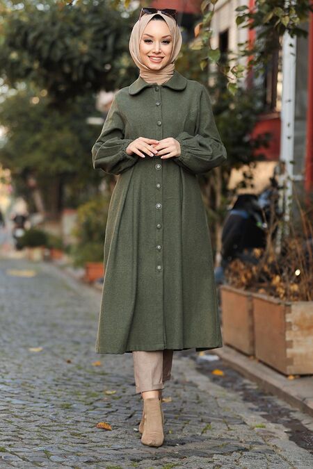 Khaki Hijab Coat 5592HK - NEVA STYLE