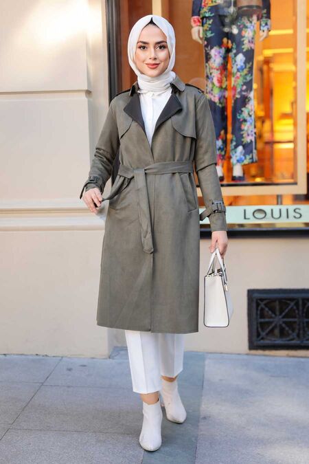 Khaki Hijab Coat 72070HK - NEVA STYLE