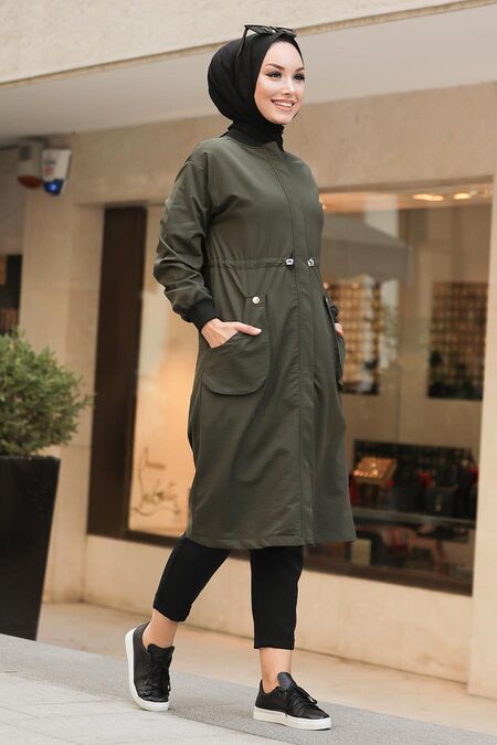 Khaki Hijab Coat 8874HK - NEVA STYLE