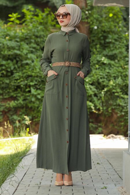 Khaki Hijab Daily Dress 3318HK - NEVA STYLE