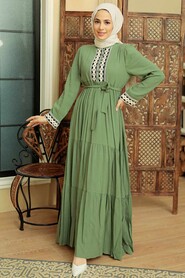 Khaki Hijab Dress 10369HK - 2