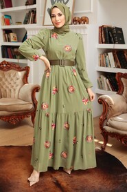 Khaki Hijab Dress 12040HK - 2
