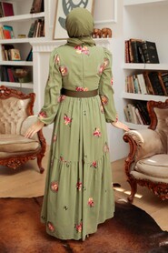 Khaki Hijab Dress 12040HK - 3