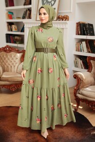 Khaki Hijab Dress 12040HK - 1