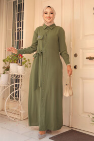 Khaki Hijab Dress 12504HK - 2