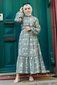 Khaki Hijab Dress 1475HK - 1
