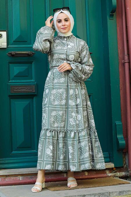 Khaki Hijab Dress 1475HK - NEVA STYLE